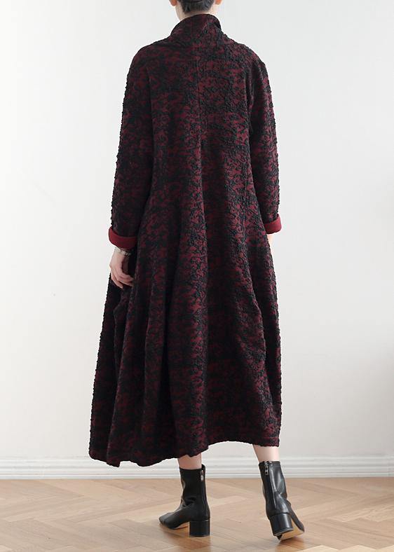 Style burgundy jacquard fine clothes pattern asymmetric coats