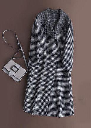 Style chocolate plaid Fashion coat Outfits Notched double breast jackets