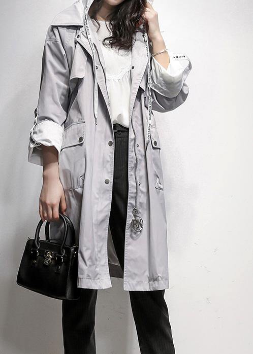 Style gray Fashion tunic coat Work Outfits hooded drawstring coat