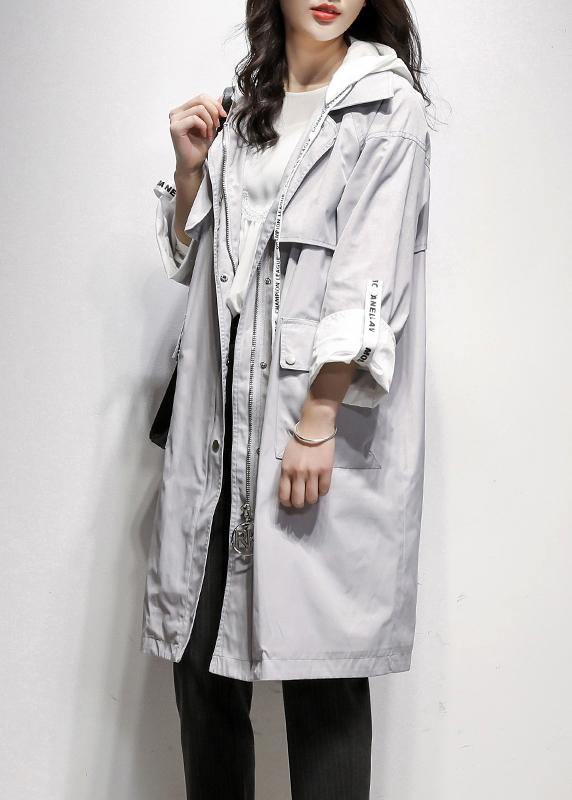 Style gray Fashion tunic coat Work Outfits hooded drawstring coat