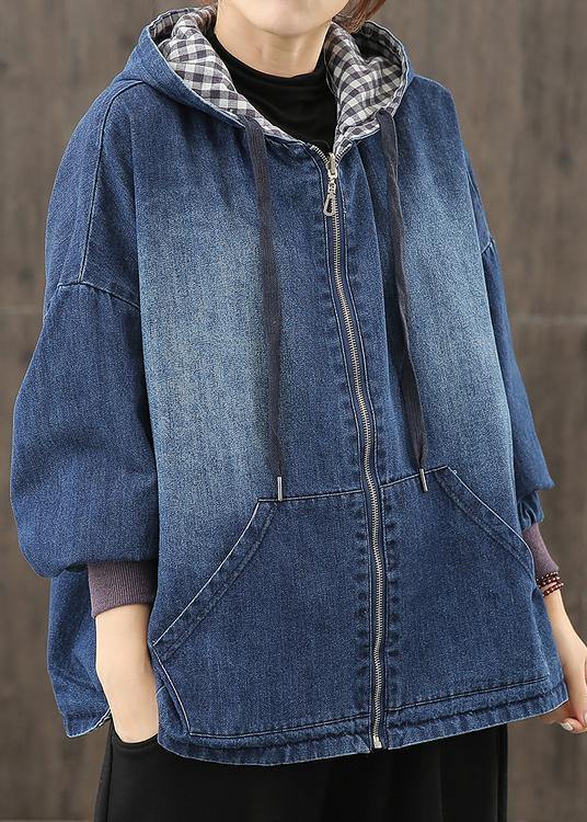 Style hooded pockets clothes For Women Photography denim blue blouses