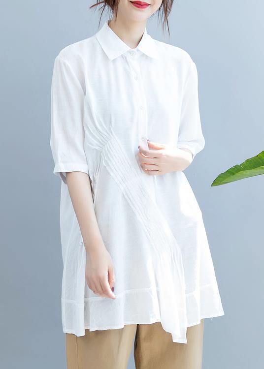 Style lapel half sleeve shirts women Outfits white blouse