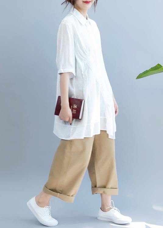 Style lapel half sleeve shirts women Outfits white blouse