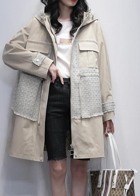 Style light beige Fine trench coat Work hooded patchwork  outwears