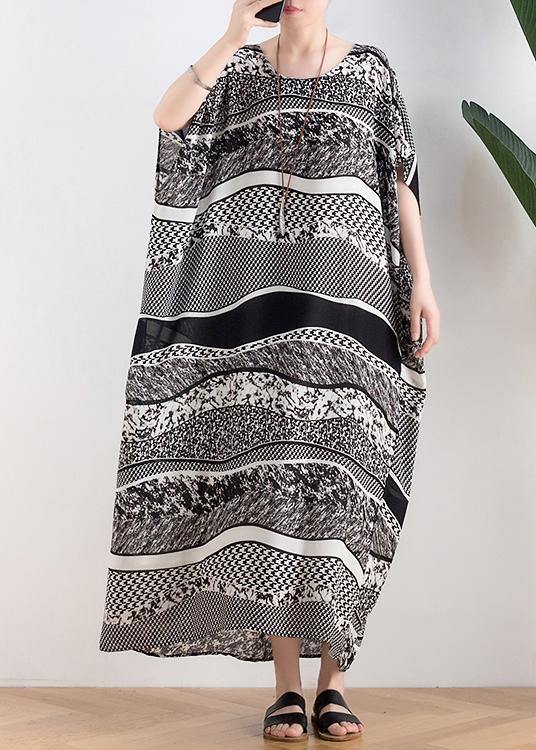 Style o neck asymmetric summer clothes Women black white striped Art Dresses