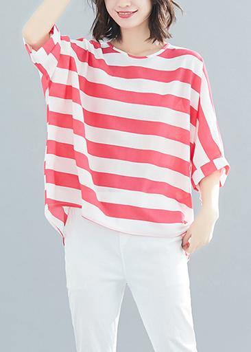 Style red striped chiffon clothes Vintage Wardrobes Batwing Sleeve Love Summer tops