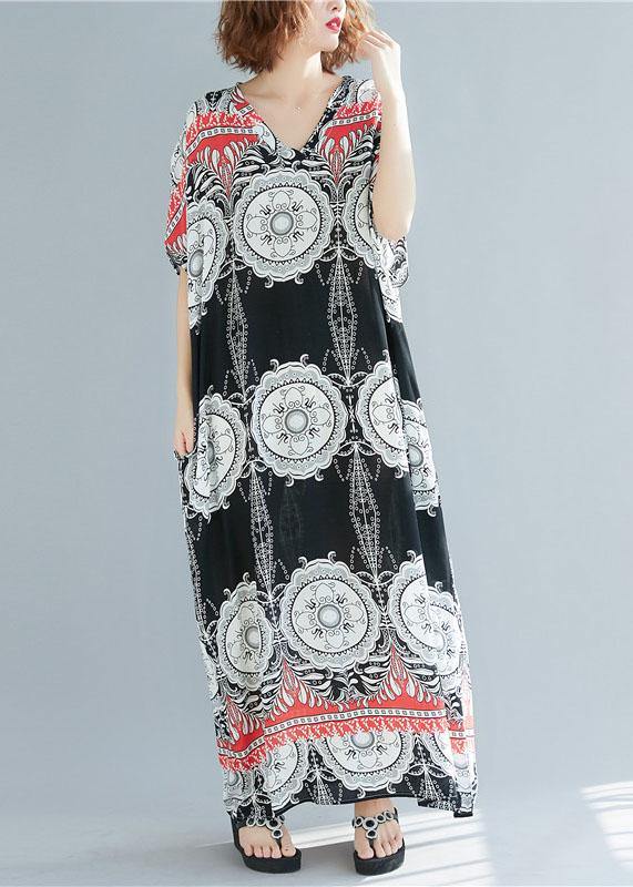 Style v neck pockets cotton summer outfit Neckline floral Maxi Dress