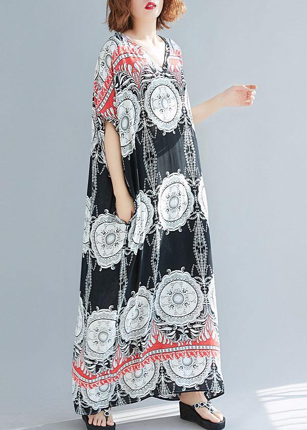 Style v neck pockets cotton summer outfit Neckline floral Maxi Dress