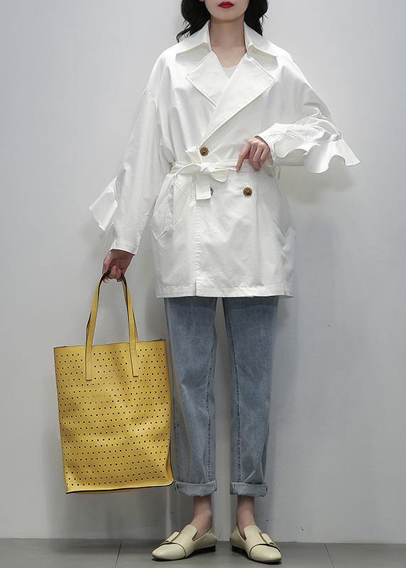 Style white  tunic coats Notched tie waist jackets