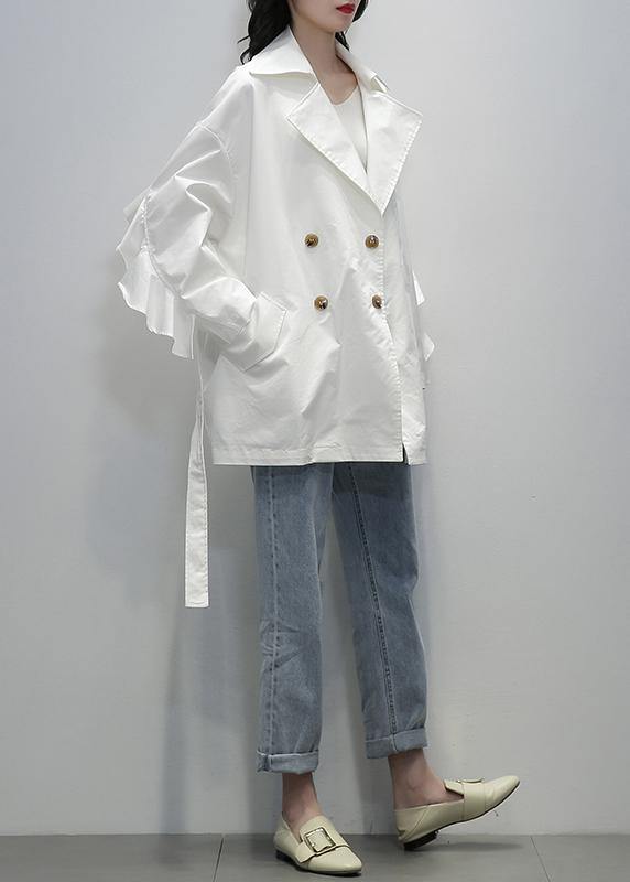 Style white  tunic coats Notched tie waist jackets