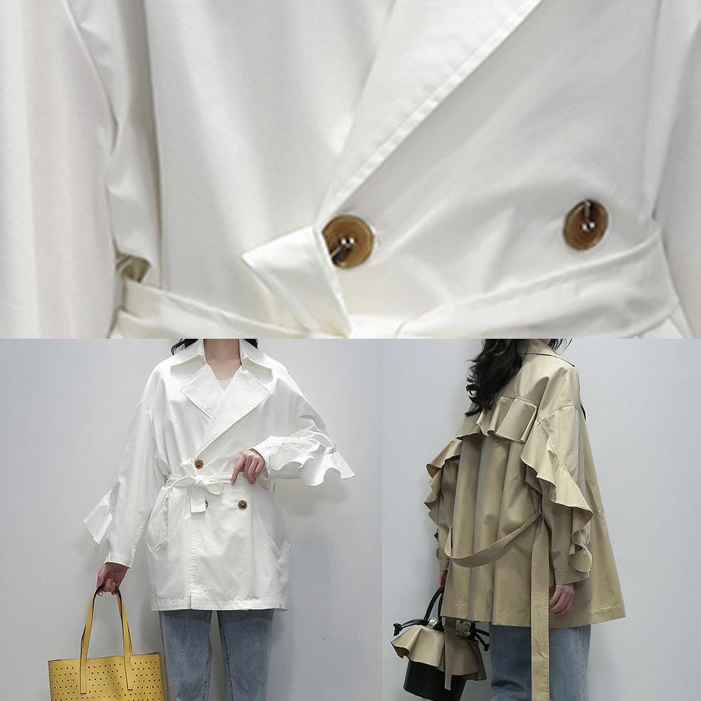 Style white  tunic coats Notched tie waist jackets