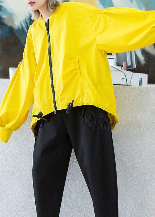 Style yellow Plus Size box short coat Photography drawstring hem fall outwear