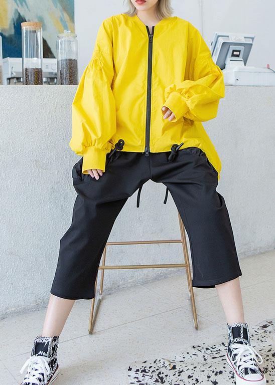 Style yellow Plus Size box short coat Photography drawstring hem fall outwear