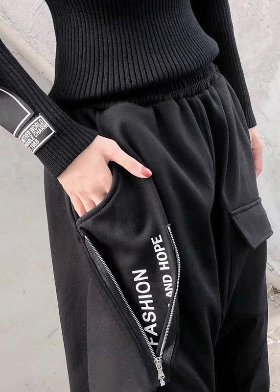 Style zippered black Wardrobes big pockets pant