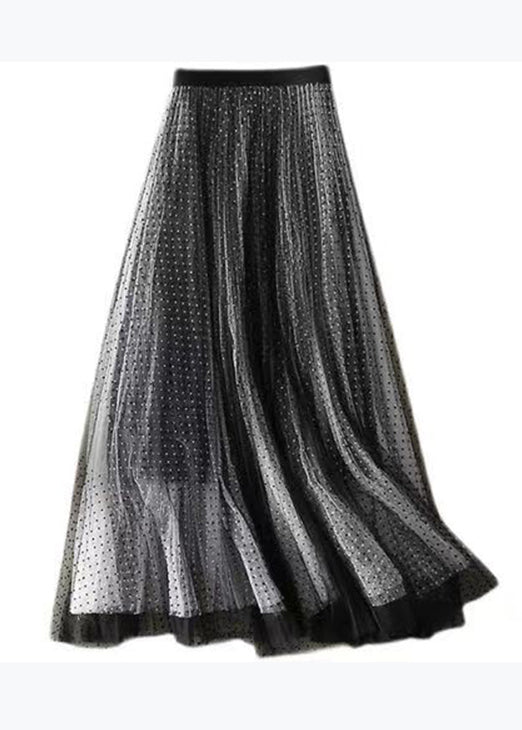 Stylish Black Dot Print Wrinkled Tulle Skirt Summer