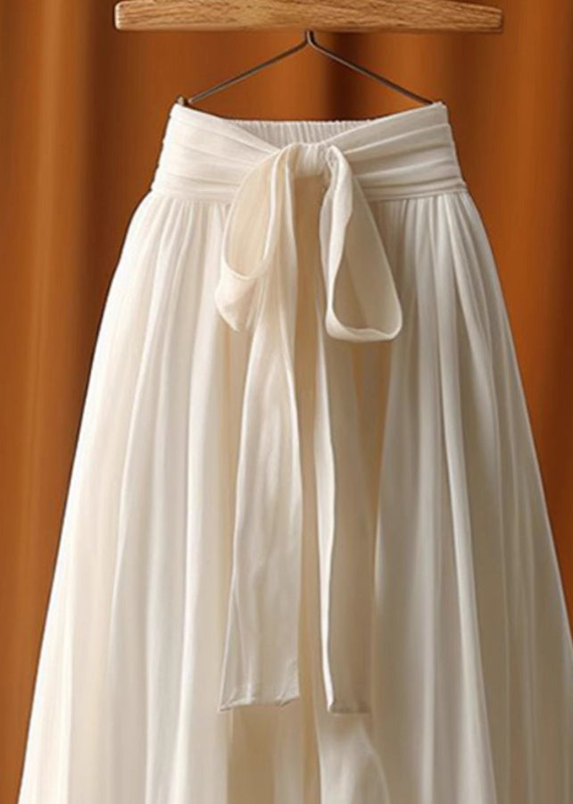 Stylish White Layered Ruffled Lace Up Patchwork Tulle Skirt Summer