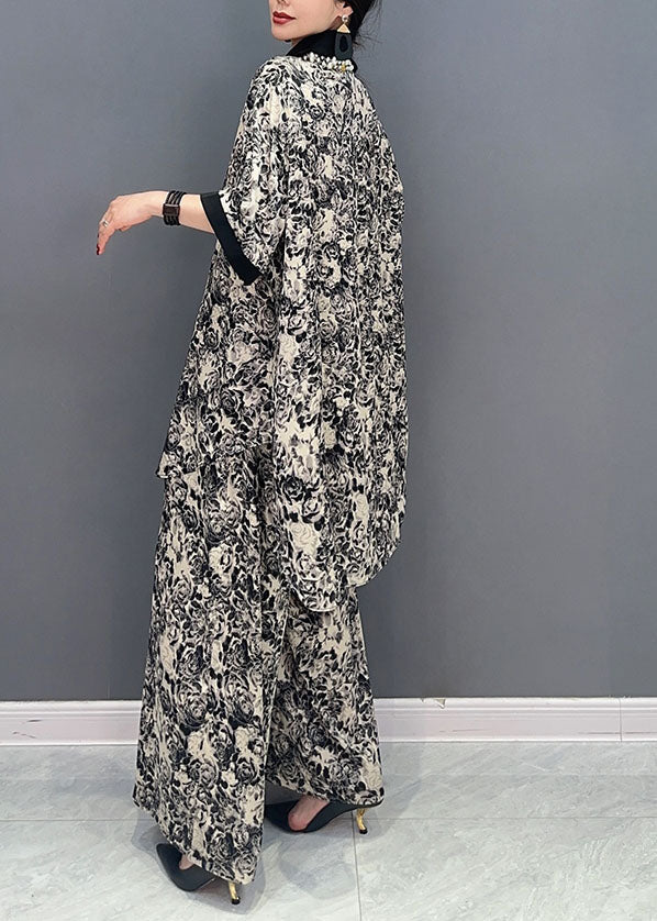 Stylish Black Print Oversized Draping Chiffon Two Pieces Set Summer