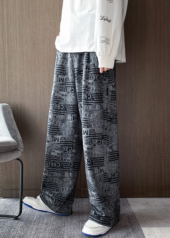 Stylish Black Print Pockets Cotton Mens Pants Fall