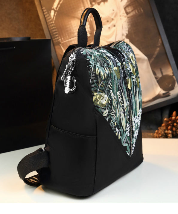 Stylish Boutique Black Print Patchwork  Calf Leather Backpack Bag