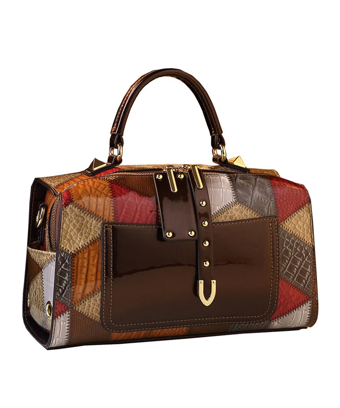 Stylish Coffee Patchwork Calf Leather Tote Handbag