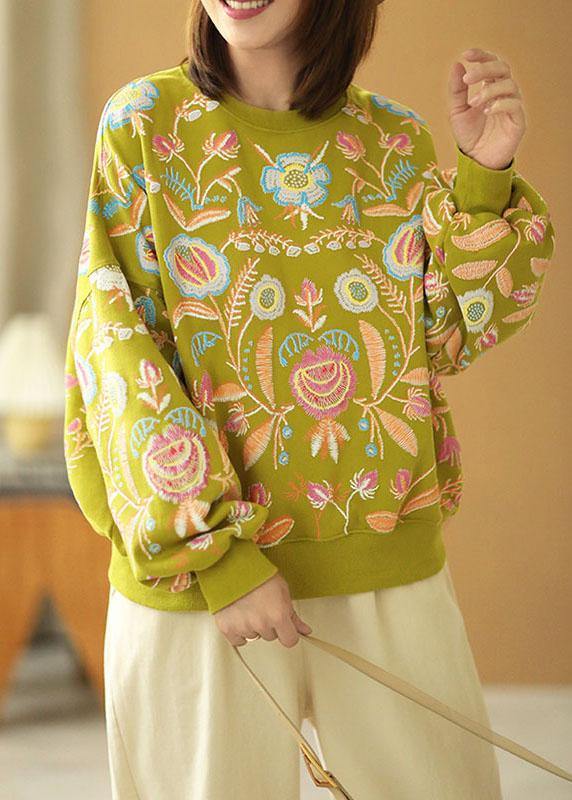 Stylish Green Loose O-Neck Print Fall Sweatshirts