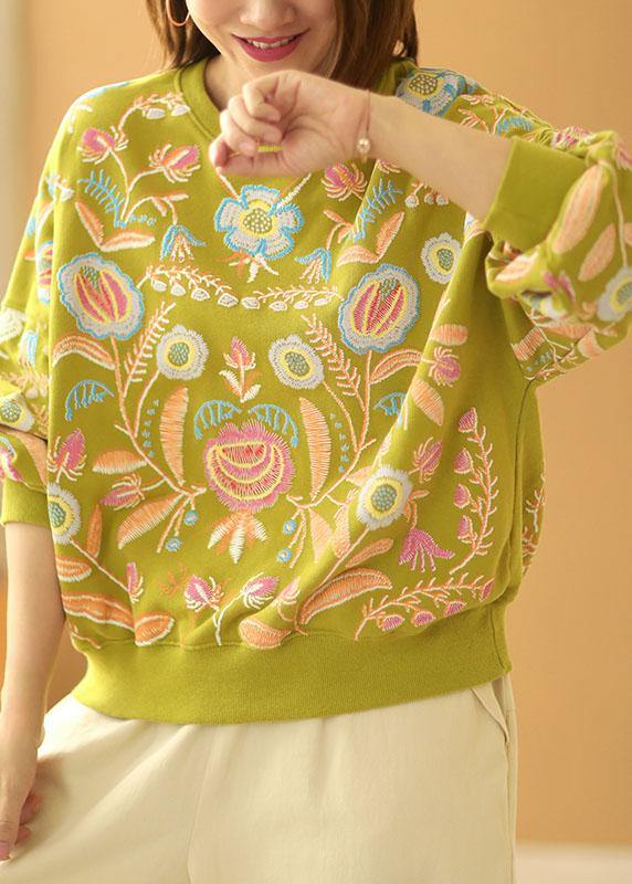 Stylish Green Loose O-Neck Print Fall Sweatshirts