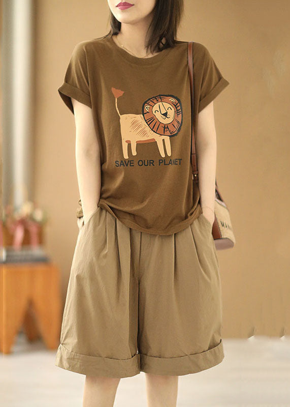 Stylish Khaki Elastic Waist Pockets Solid Color Cotton Wide Leg Shorts Summer