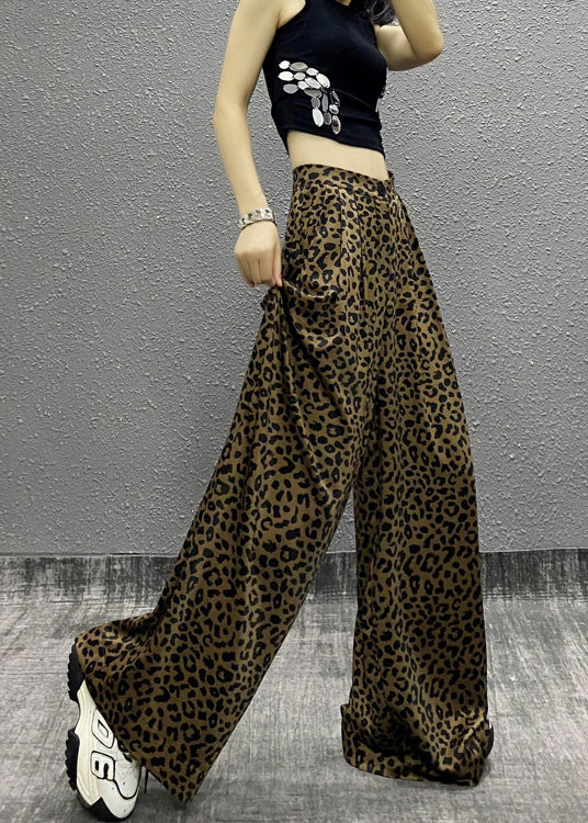 Stylish Leopard Pockets Cotton Wide Leg Pants Spring