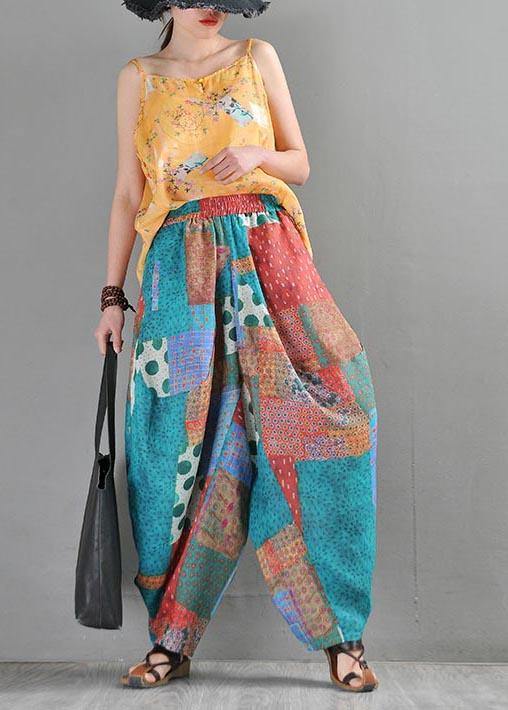 Stylish Print Elastic Waist Linen Harem Summer Pants