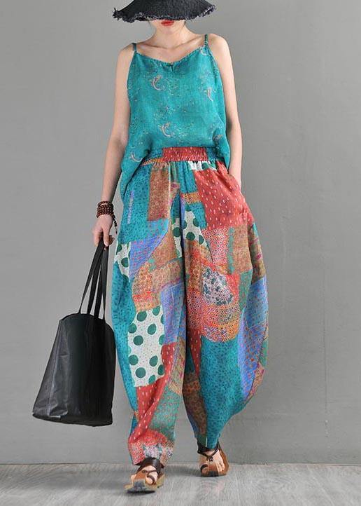 Stylish Print Elastic Waist Linen Harem Summer Pants