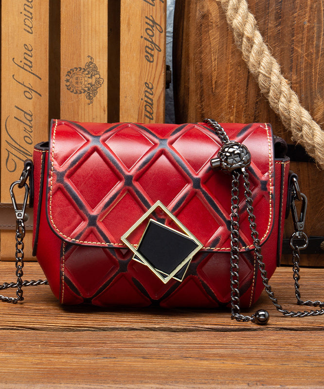 Stylish Red Calf Leather Chain Linked Messenger Bag