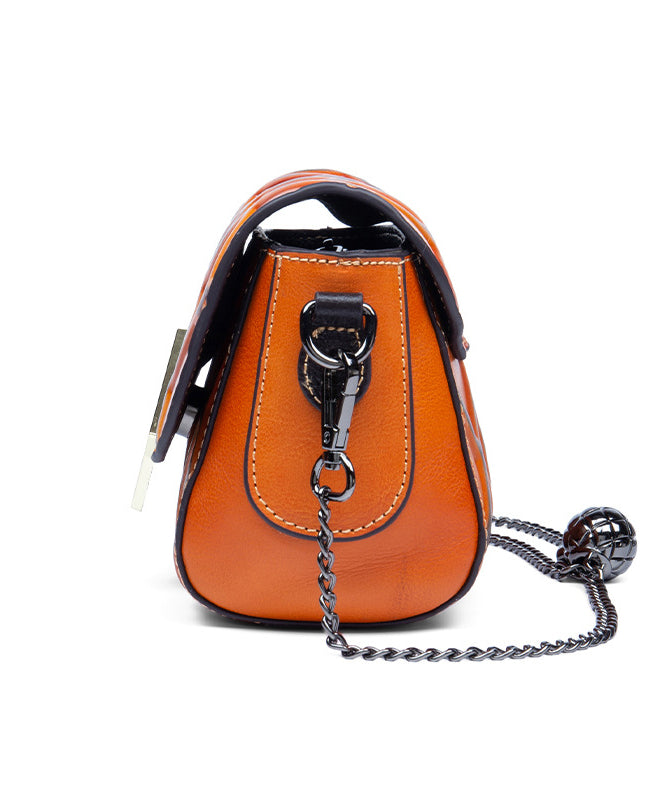 Stylish Red Calf Leather Chain Linked Messenger Bag