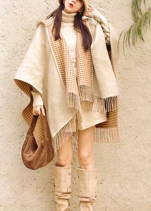 Stylish Wear On Both Sides Plaid Tassel Cashmere Shawl