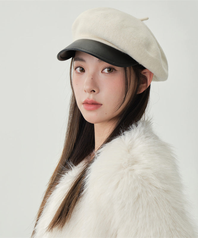 Stylish White Patchwork Solid Woolen Beret Hat