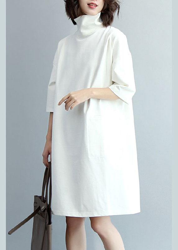 Stylish White Turtleneck Fall Loose Knit Dress