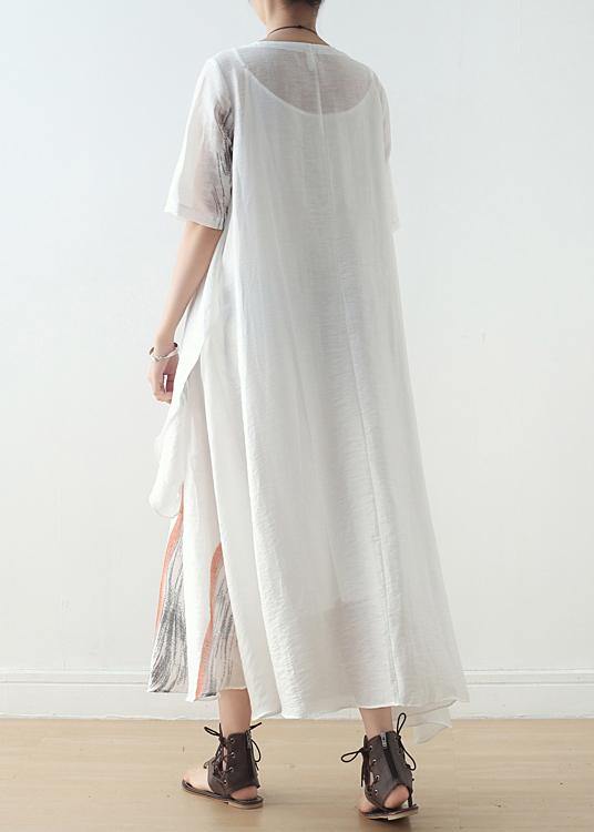 Summer Women White Chiffon Print O Neck Dress