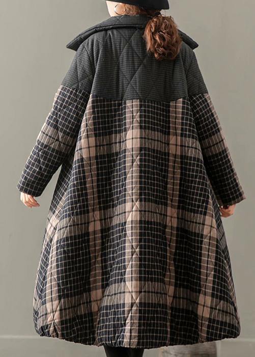 Thick Gray Plaid Coats Plus Size Clothing Coats Stand Collar Button Down outwear