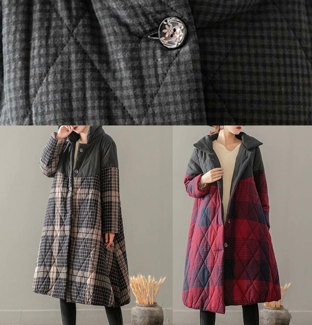 Thick Gray Plaid Coats Plus Size Clothing Coats Stand Collar Button Down outwear