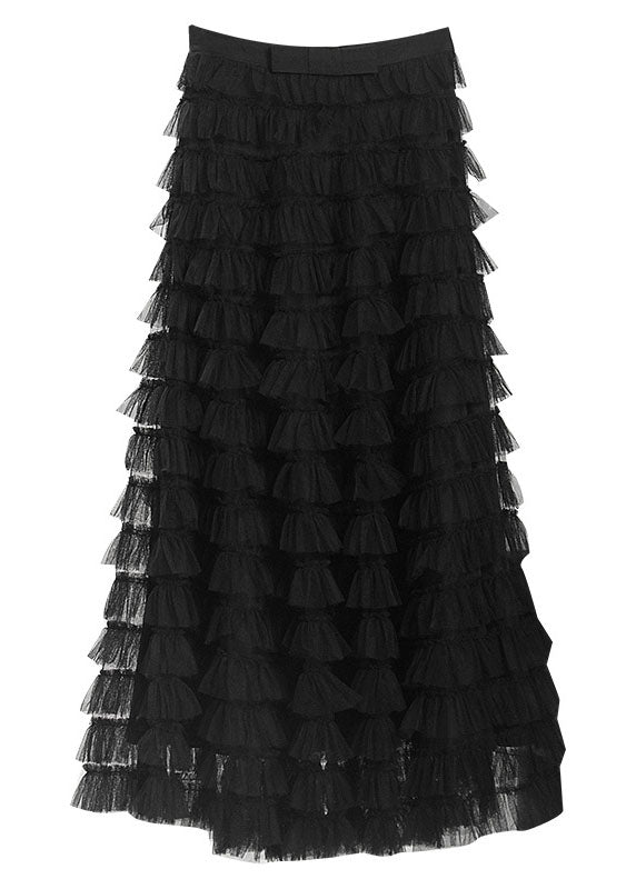 2025 Black Patchwork Tulle Skirt Spring