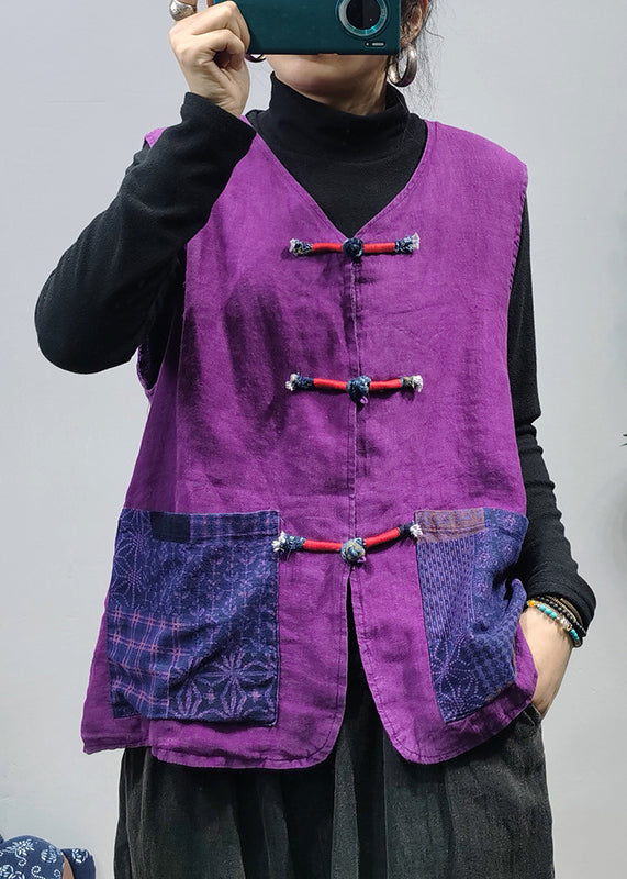 2025 Purple pockets Linen Vest Spring