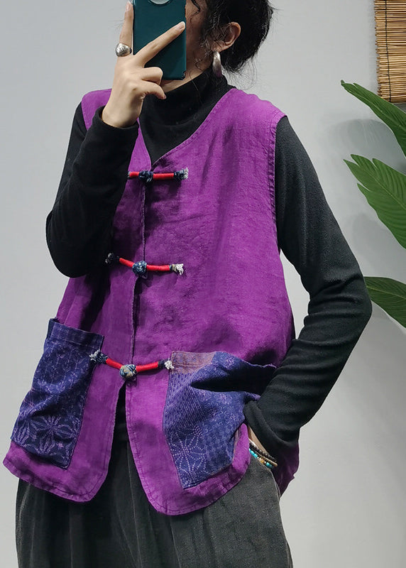 2025 Purple pockets Linen Vest Spring