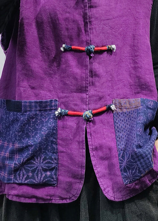 2025 Purple pockets Linen Vest Spring