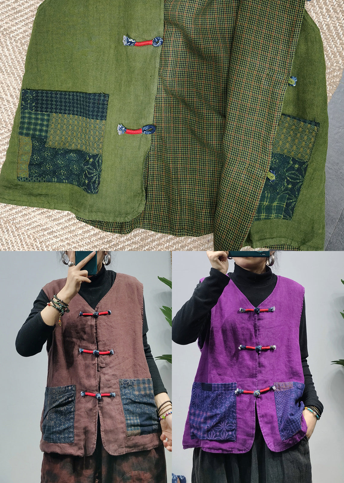 2025 Purple pockets Linen Vest Spring