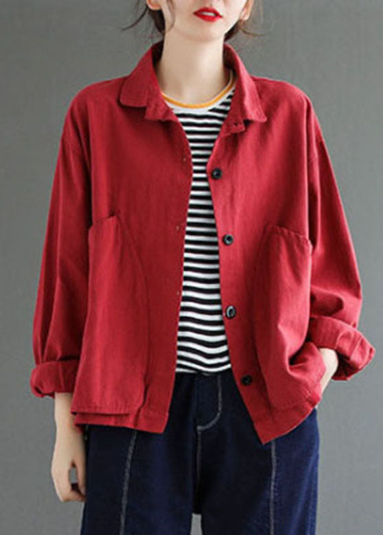 2025 Red button Peter Pan Collar Coats Long Sleeve