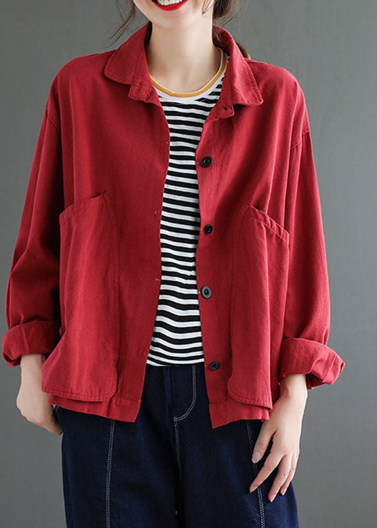 2025 Red button Peter Pan Collar Coats Long Sleeve