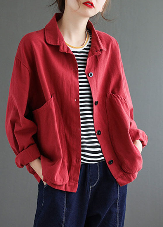 2025 Red button Peter Pan Collar Coats Long Sleeve