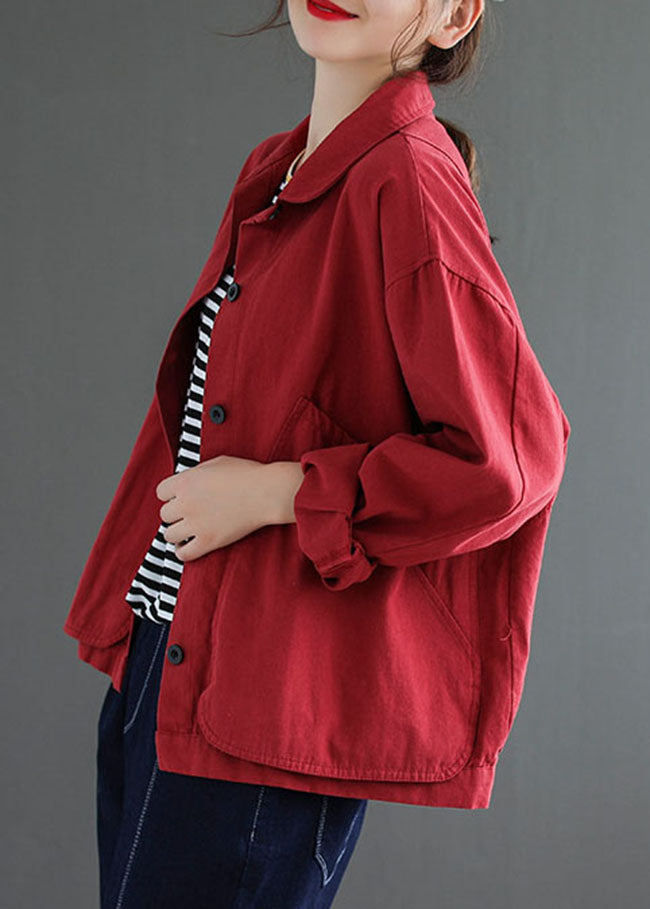 2025 Red button Peter Pan Collar Coats Long Sleeve