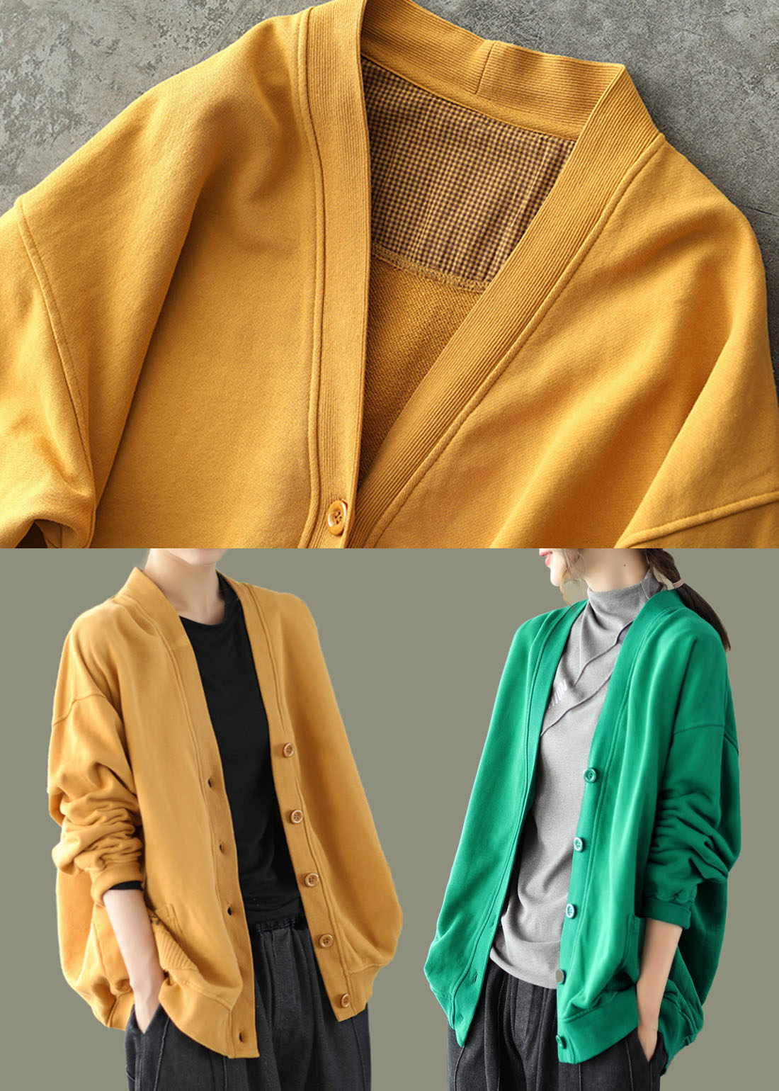 2025 Yellow V Neck Pockets Coats Long Sleeve