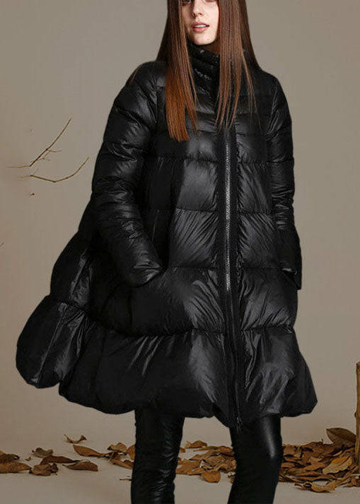 Trendy Black Stand Collar zippered fashion Winter Duck Down Coat