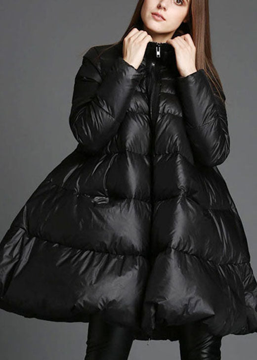 Trendy Black Stand Collar zippered fashion Winter Duck Down Coat